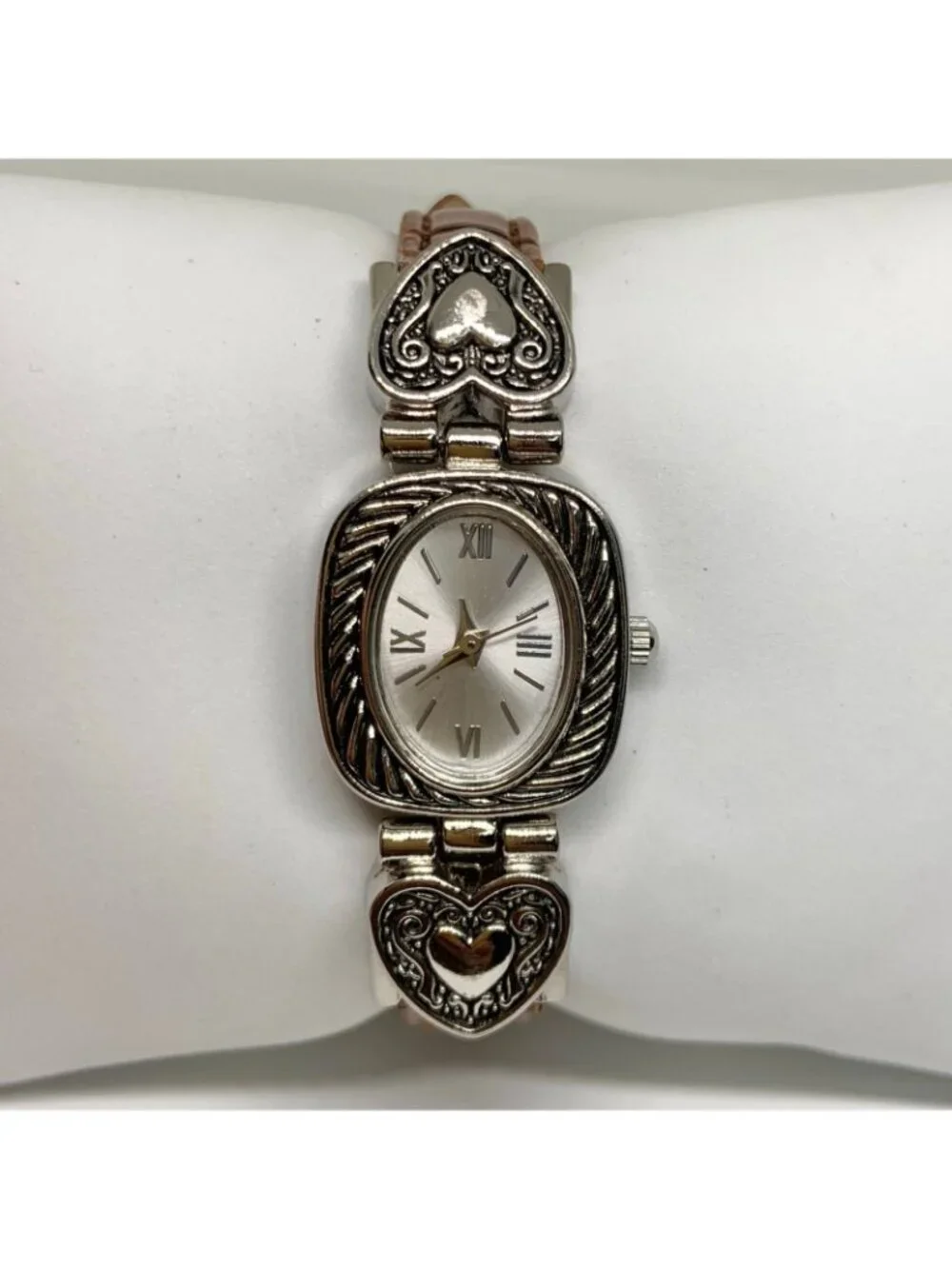 Accutime Women’s SilverTone watch 20mm quartz analog heart brown leather running